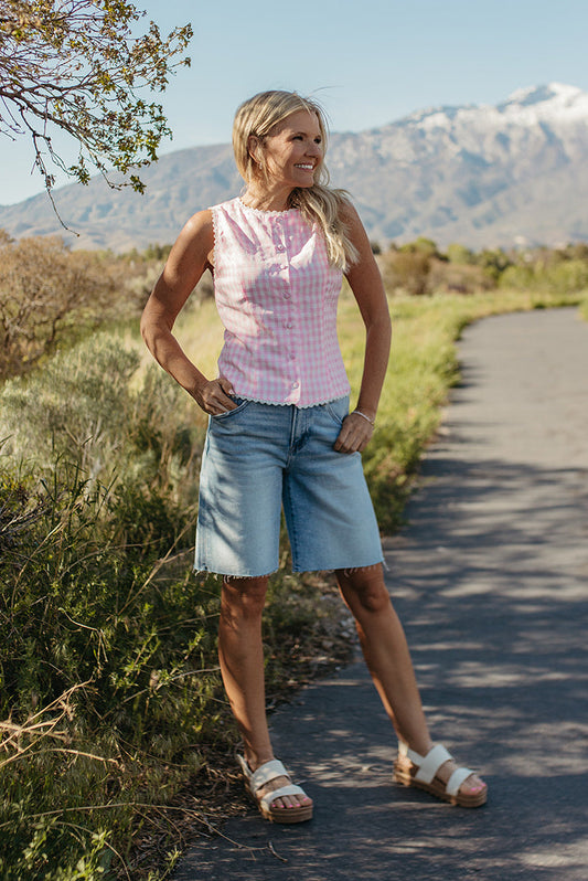 THE LAUREL GINGHAM VEST TOP IN PINK