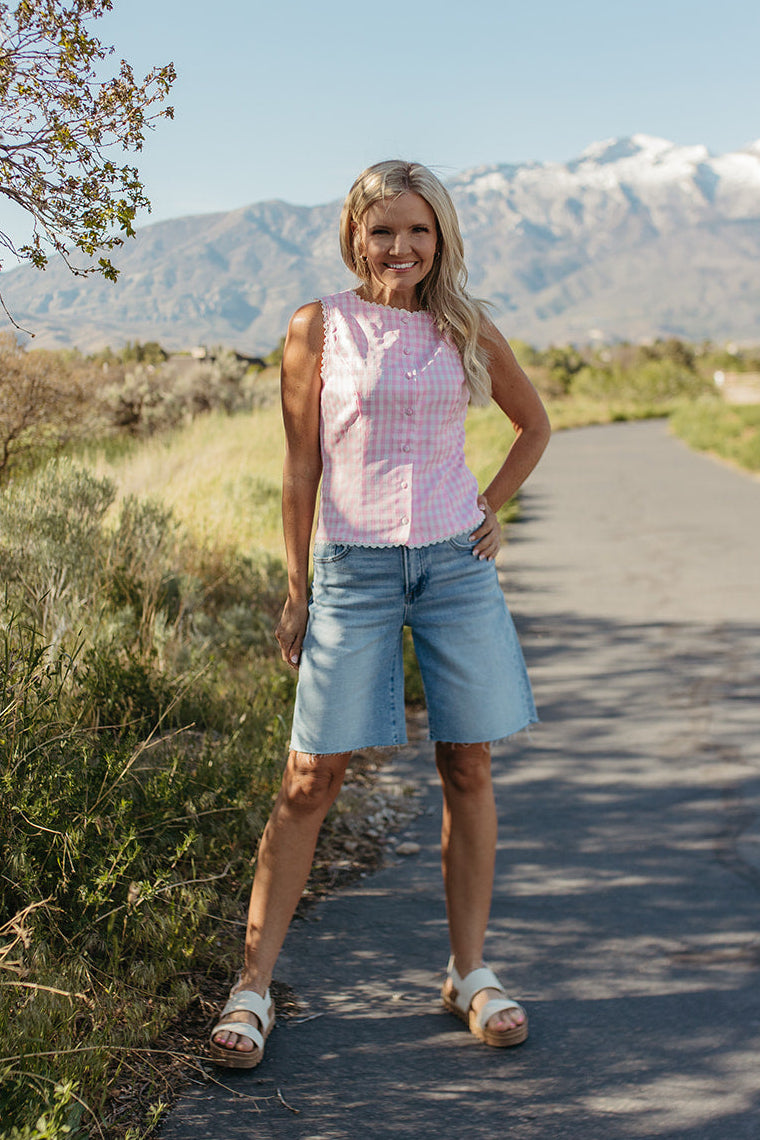 THE LAUREL GINGHAM VEST TOP IN PINK
