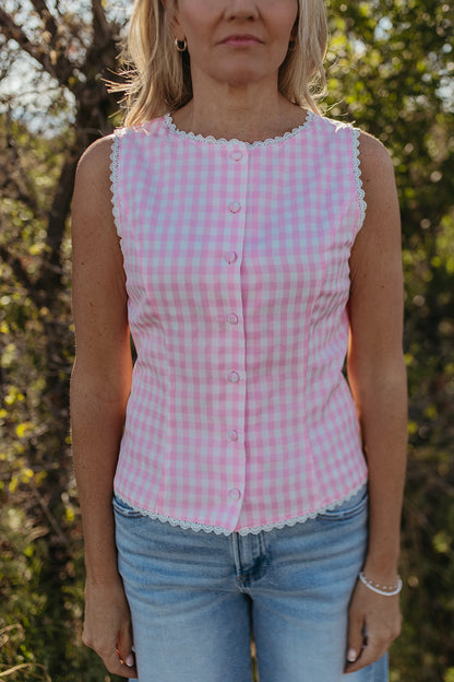 THE LAUREL GINGHAM VEST TOP IN PINK