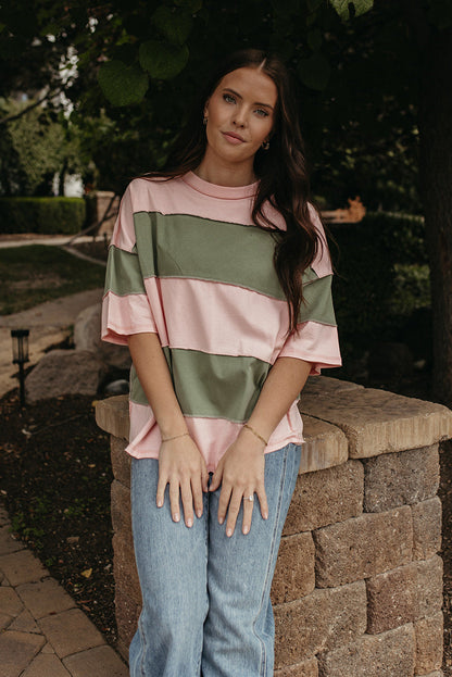 THE LIVVY OVERSIZED STRIPE TEE IN PEONY GREEN