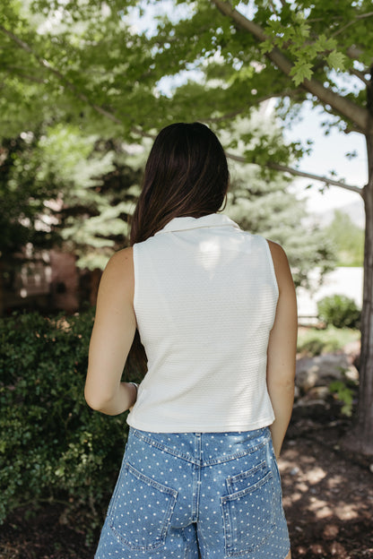 THE ELIZABETH COLLAR NECK TOP IN IVORY