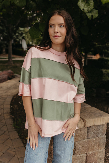 THE LIVVY OVERSIZED STRIPE TEE IN PEONY GREEN