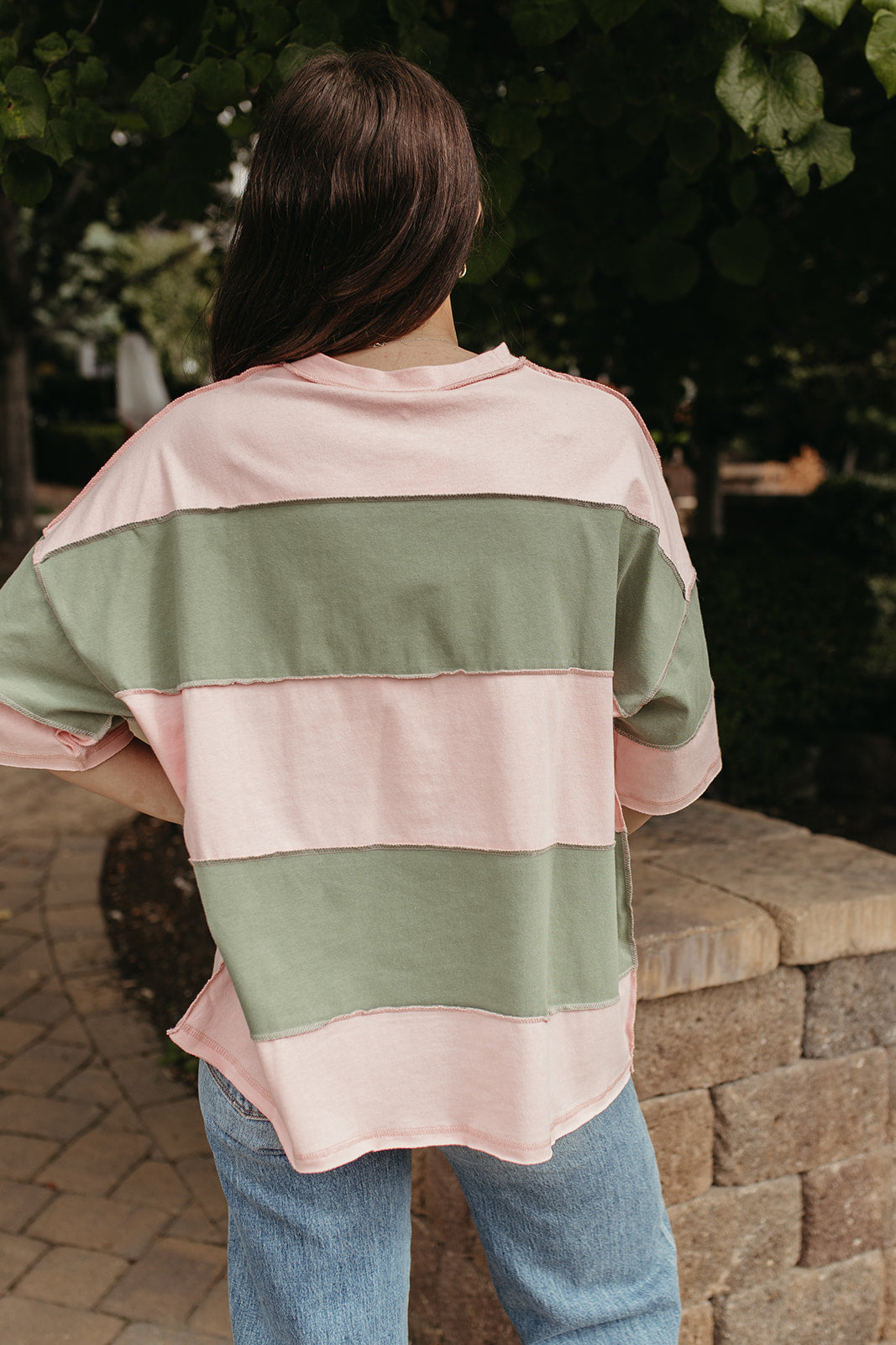 THE LIVVY OVERSIZED STRIPE TEE IN PEONY GREEN