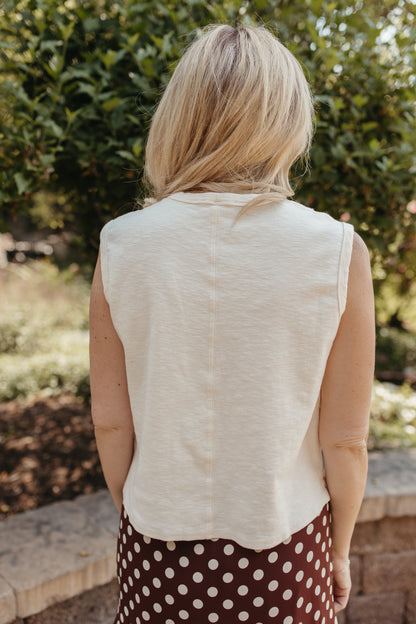 THE KHYLEE SLEEVELESS COTTON TOP IN OFF WHITE