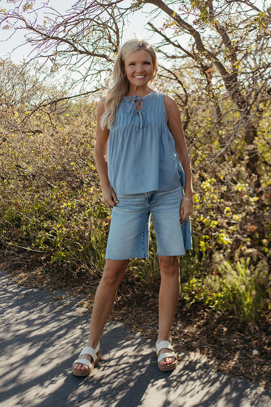 THE KINSLEY PINTUCK COTTON BLOUSE IN BLUE