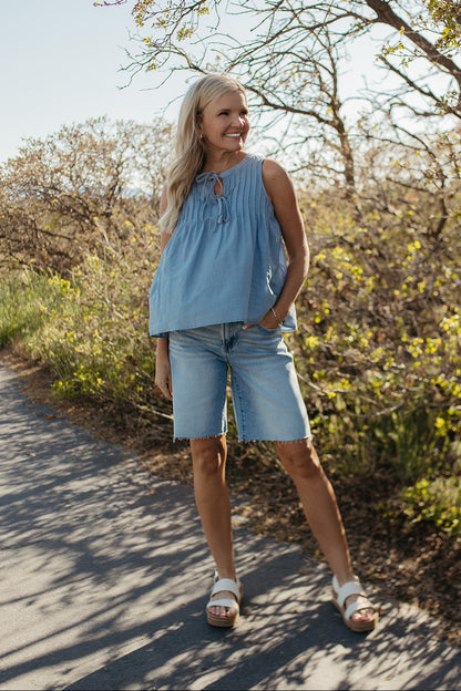 THE KINSLEY PINTUCK COTTON BLOUSE IN BLUE