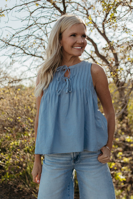 THE KINSLEY PINTUCK COTTON BLOUSE IN BLUE