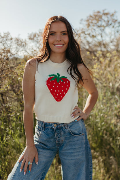 THE PIPER STRAWBERRY KNIT TANK