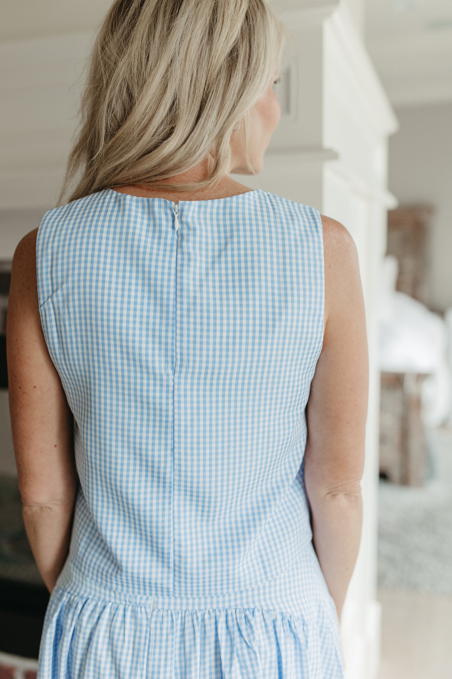 THE PRESLEY GINGHAM TOP IN OCEAN BLUE