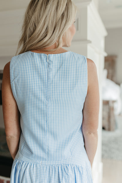 THE PRESLEY GINGHAM TOP IN OCEAN BLUE