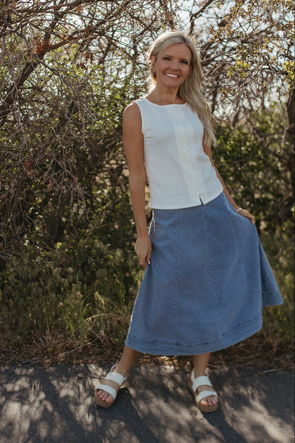 THE SIENNA DENIM MIDI SKIRT