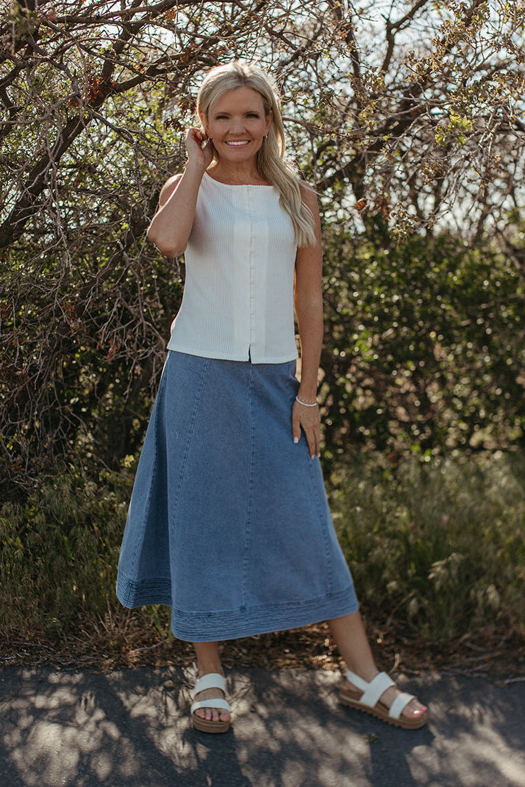 THE SIENNA DENIM MIDI SKIRT