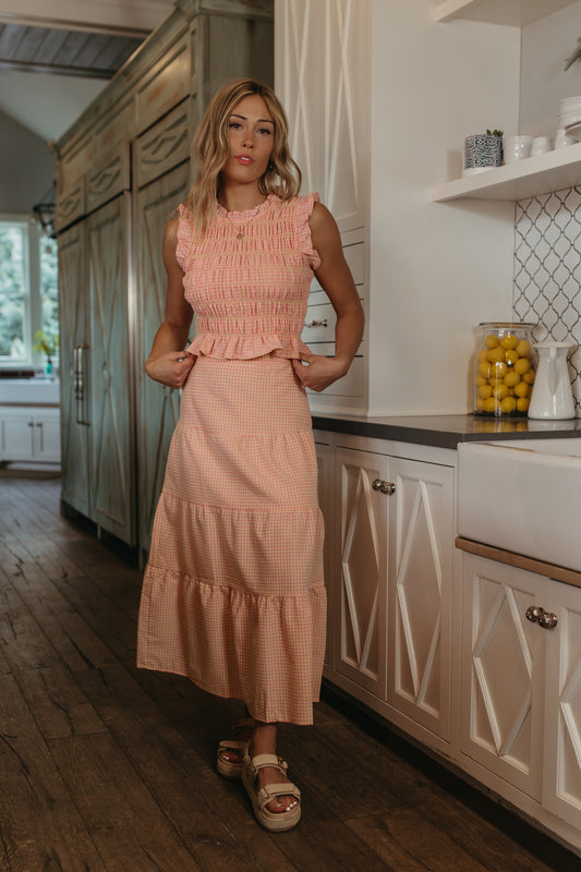 THE DELLA GINGHAM SKIRT IN PINK LEMONADE