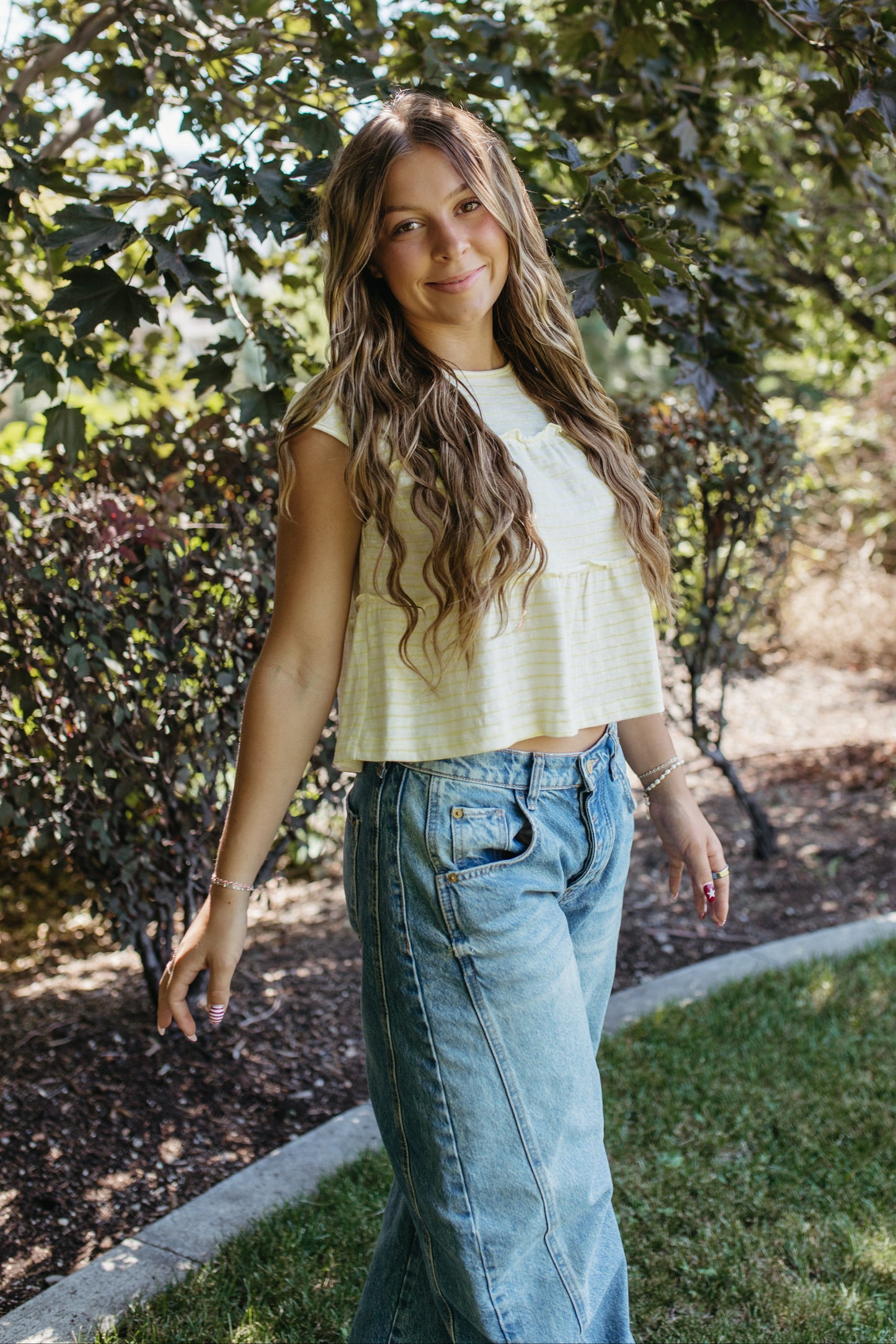 THE DENVER STRIPED TIERED SLEEVELESS TOP IN YELLOW