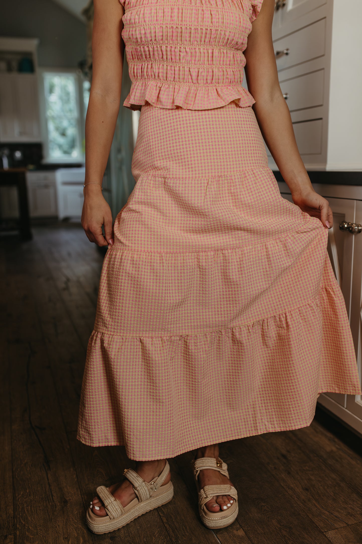 THE DELLA GINGHAM SKIRT IN PINK LEMONADE