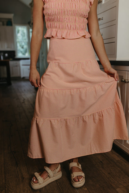 THE DELLA GINGHAM SKIRT IN PINK LEMONADE