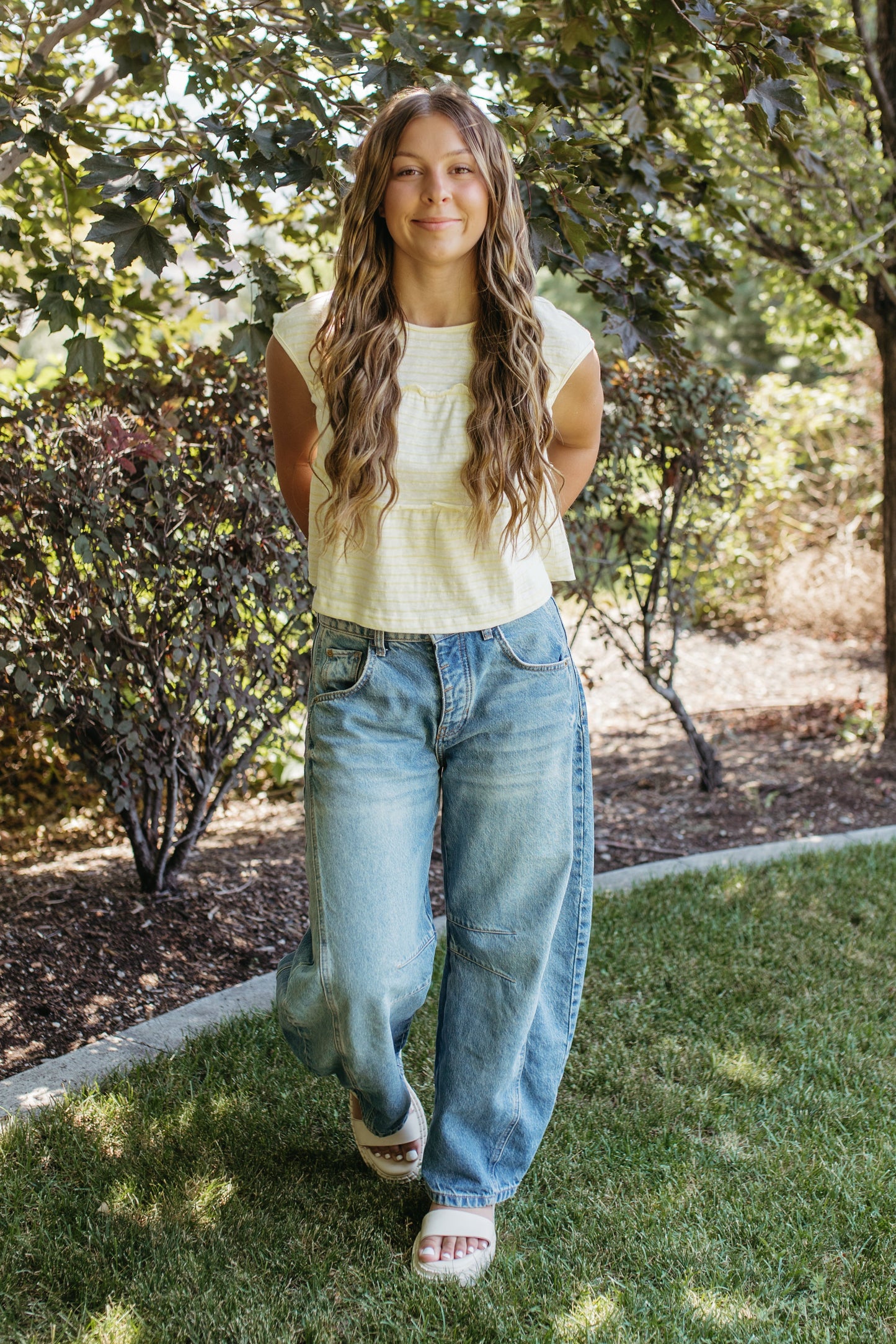 THE DENVER STRIPED TIERED SLEEVELESS TOP IN YELLOW