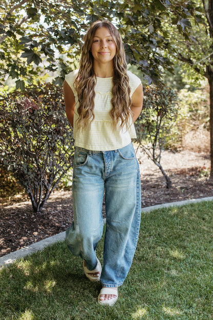THE DENVER STRIPED TIERED SLEEVELESS TOP IN YELLOW