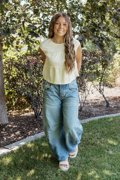 THE DENVER STRIPED TIERED SLEEVELESS TOP IN YELLOW