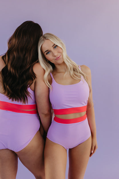 MIAMI SWIM BOTTOM IN LILAC COLORBLOCK BY PINK DESERT X SARAH TRIPP