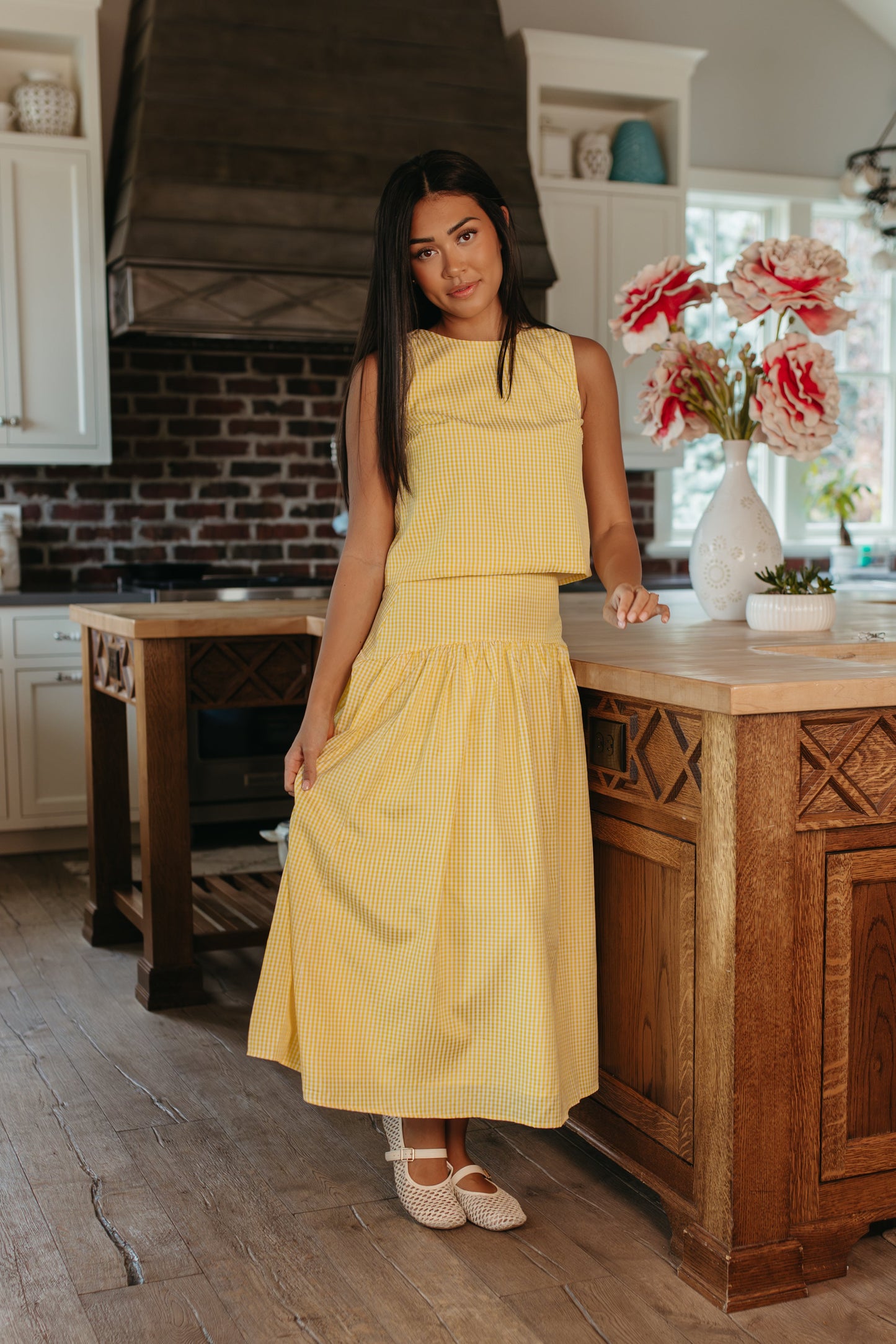 THE PRESLEY GINGHAM MAXI SKIRT IN LEMON