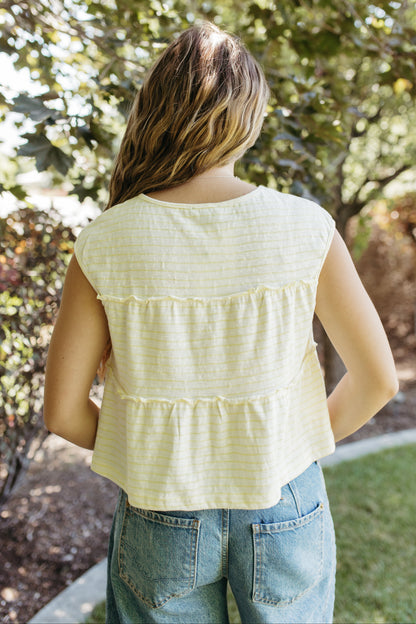 THE DENVER STRIPED TIERED SLEEVELESS TOP IN YELLOW