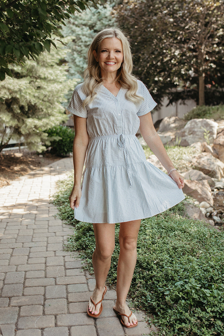 THE JADE PINSTRIPED DRESS IN WHITE