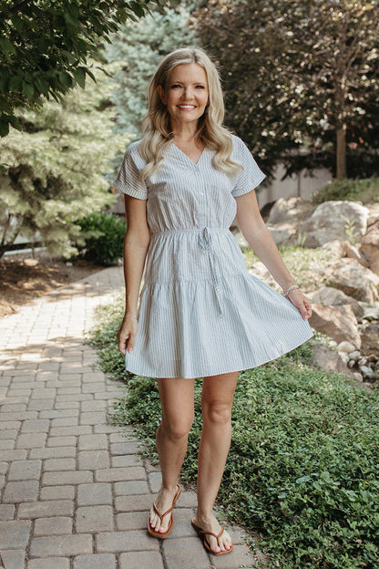 THE JADE PINSTRIPED DRESS IN WHITE