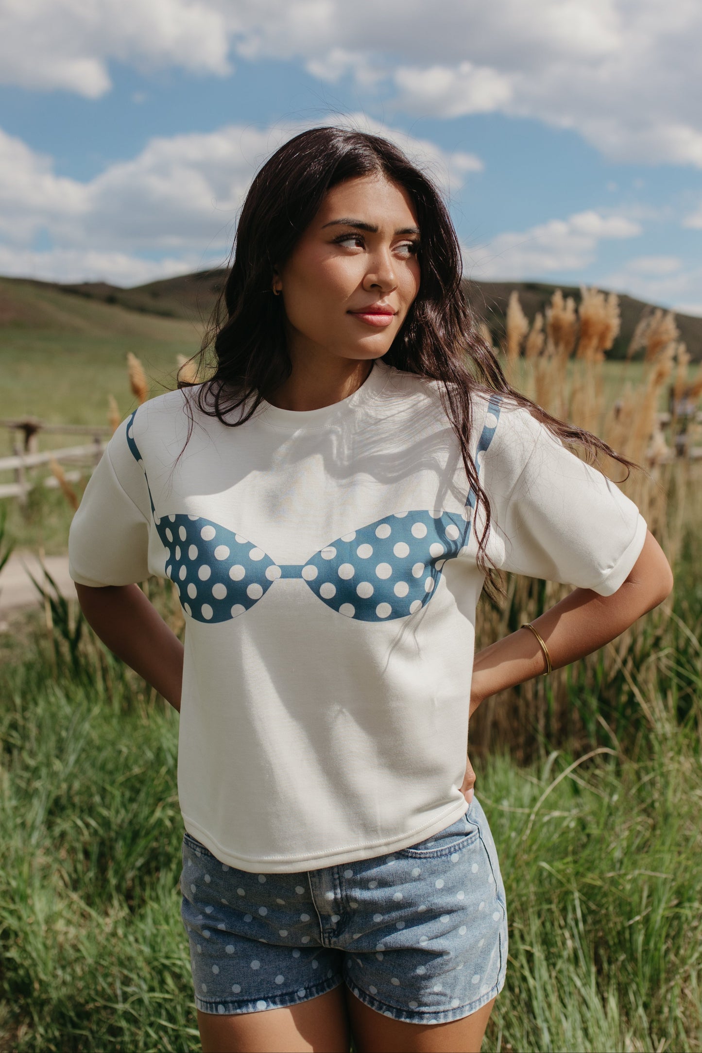 THE GLORIA POLKA DOT SHORTS IN DENIM