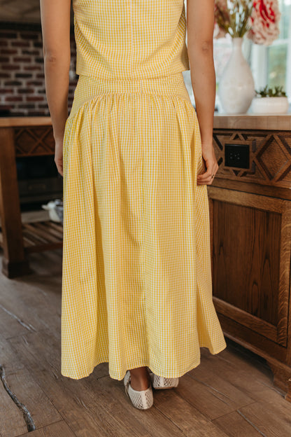 THE PRESLEY GINGHAM MAXI SKIRT IN LEMON