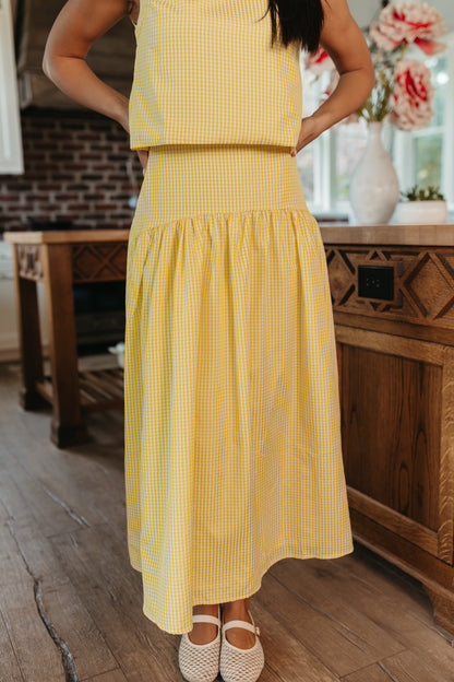 THE PRESLEY GINGHAM MAXI SKIRT IN LEMON