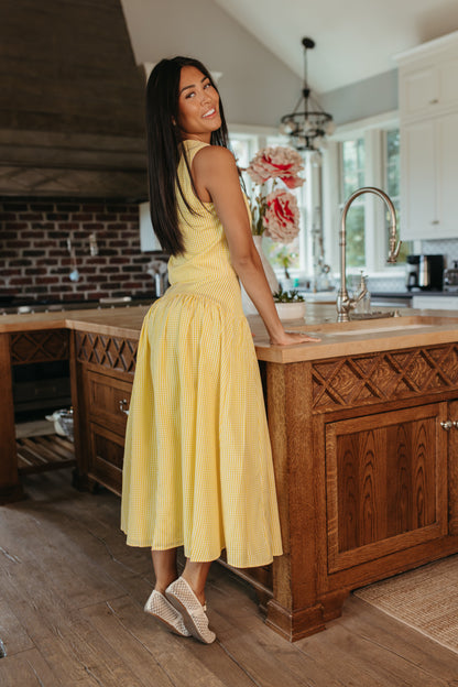 THE PRESLEY GINGHAM MAXI SKIRT IN LEMON