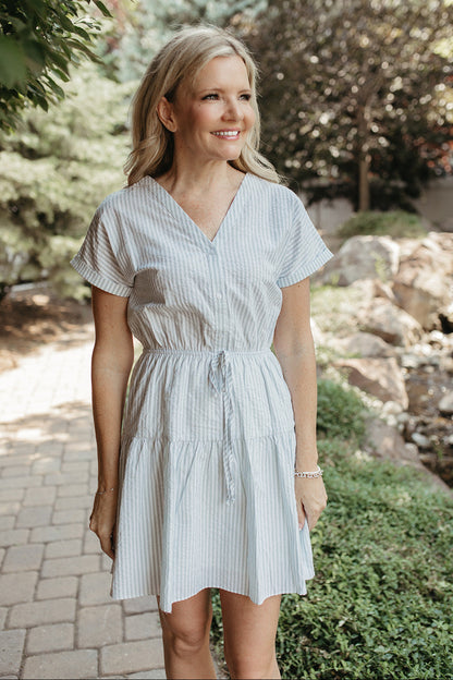 THE JADE PINSTRIPED DRESS IN WHITE
