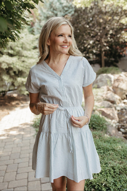 THE JADE PINSTRIPED DRESS IN WHITE