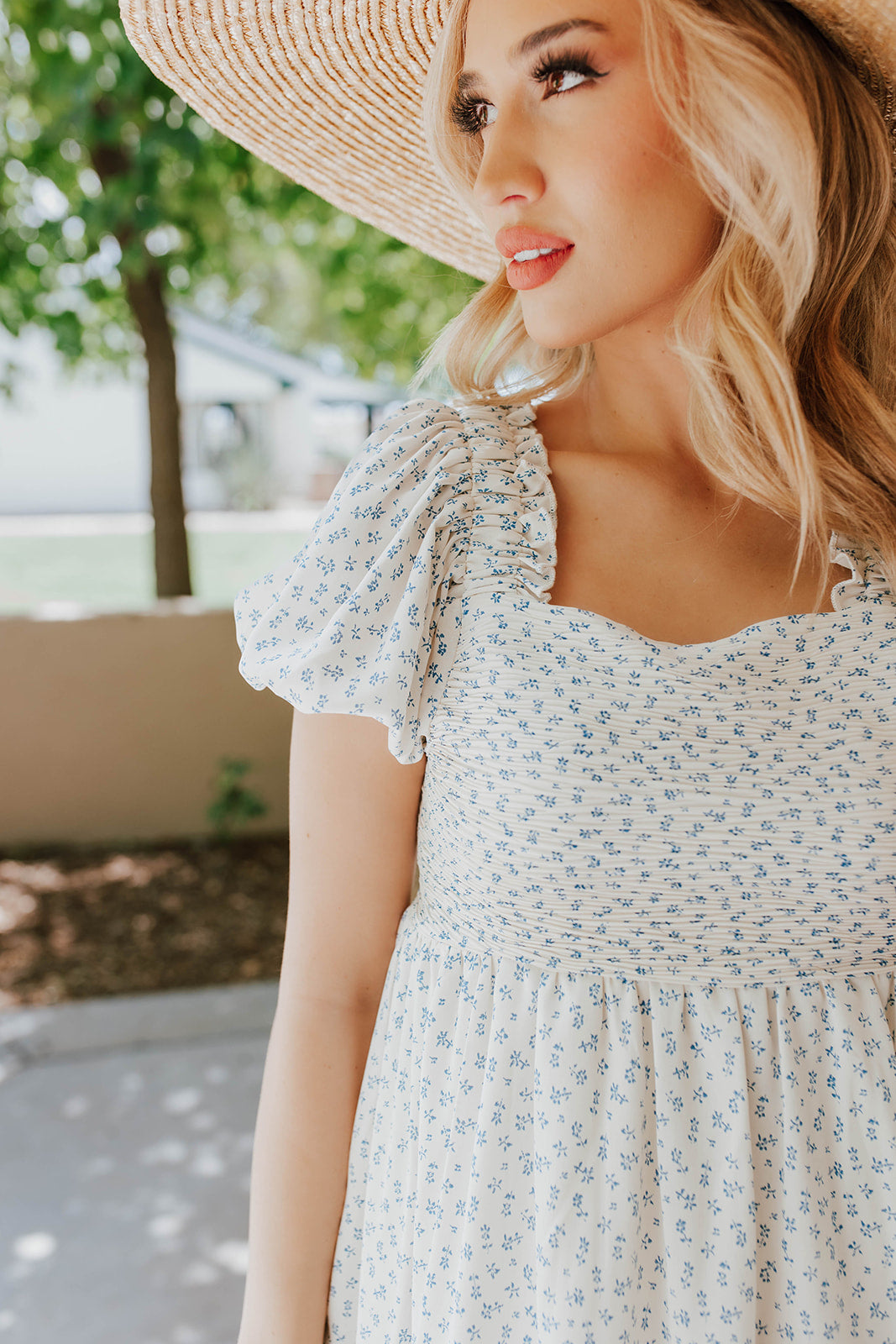 THE TEA PARTY DRESS IN DAINTY BLUE FLORAL BY PINK DESERT