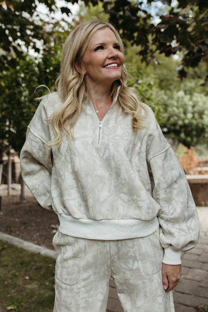 THE FRANCES CAMO ZIP UP SWEATER