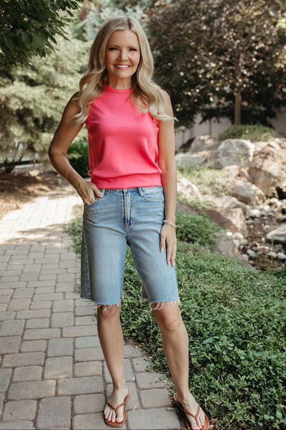 THE KEZIAH SLEEVELESS TOP IN TAFFY PINK