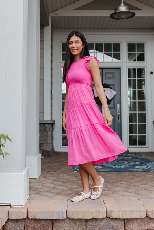 THE CAMILLE TIERED DRESS IN HOT PINK