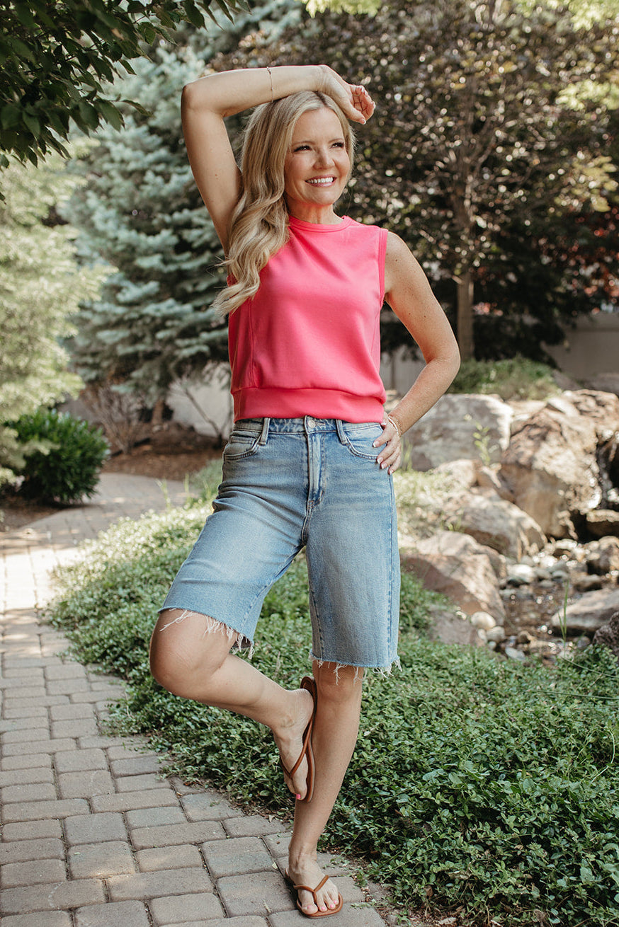 THE KEZIAH SLEEVELESS TOP IN TAFFY PINK