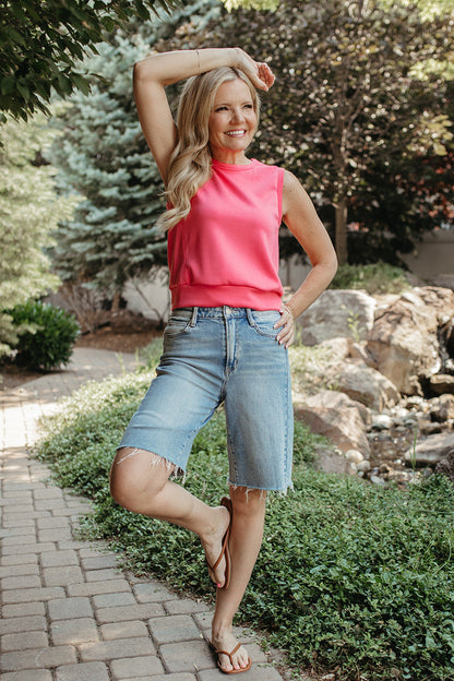 THE KEZIAH SLEEVELESS TOP IN TAFFY PINK