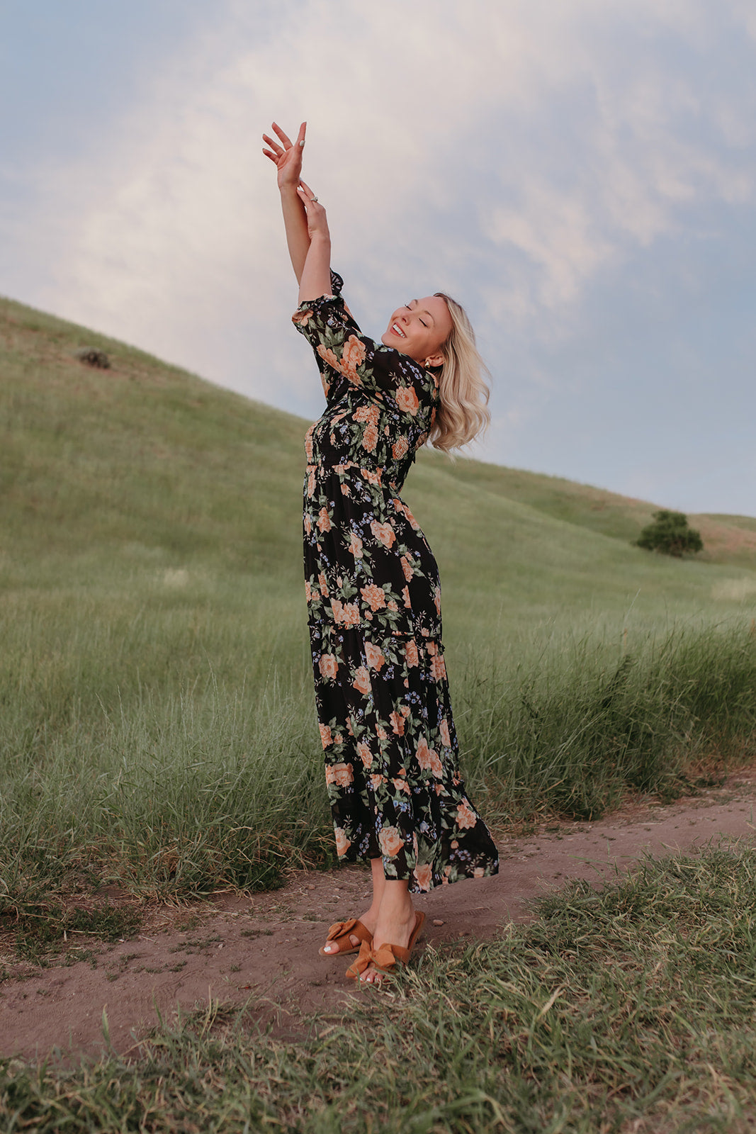 Black floral fall maternity friendy dresses for women