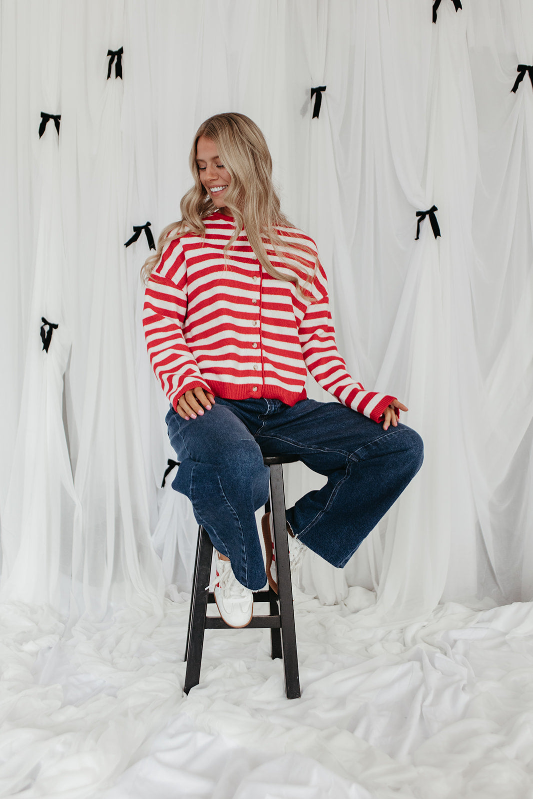 THE CALLIE STRIPED CARDIGAN IN RED