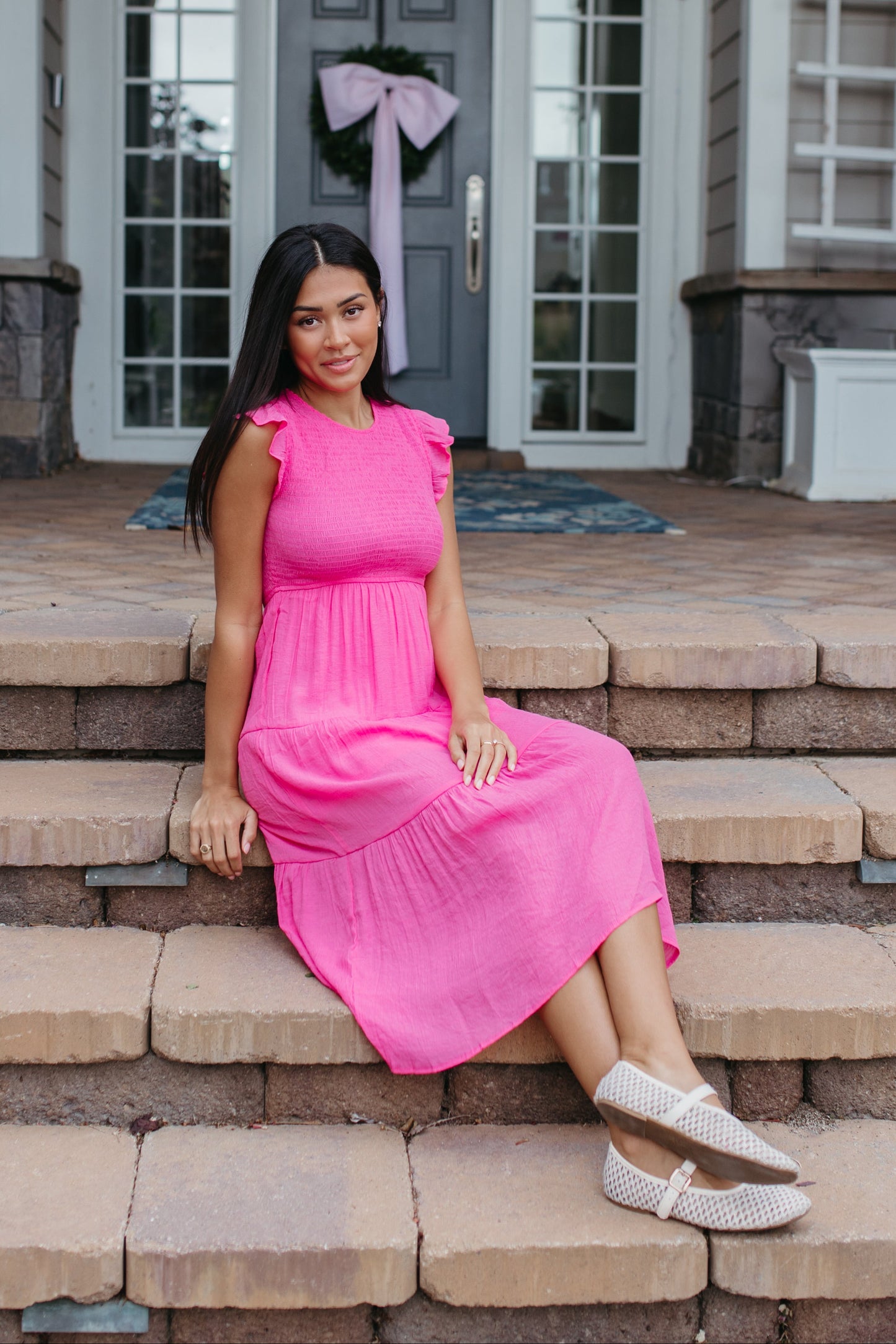 THE CAMILLE TIERED DRESS IN HOT PINK