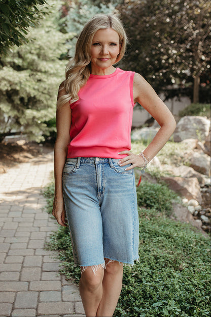 THE KEZIAH SLEEVELESS TOP IN TAFFY PINK