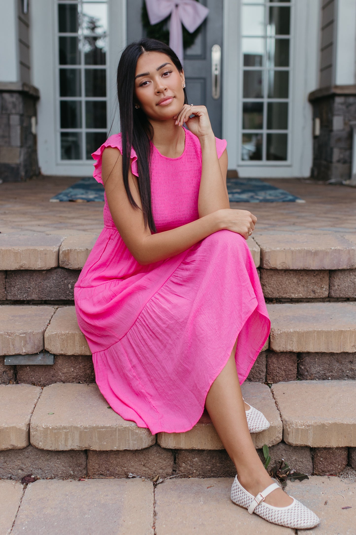 THE CAMILLE TIERED DRESS IN HOT PINK