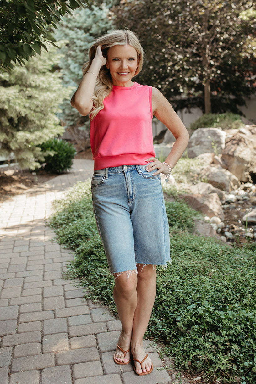 THE KEZIAH SLEEVELESS TOP IN TAFFY PINK