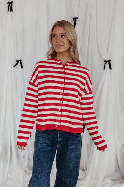 THE CALLIE STRIPED CARDIGAN IN RED