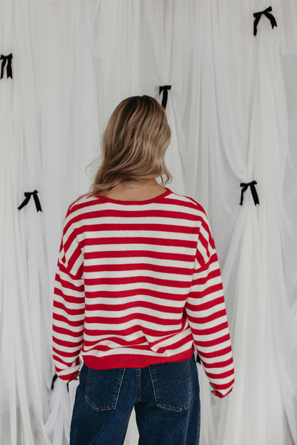 THE CALLIE STRIPED CARDIGAN IN RED
