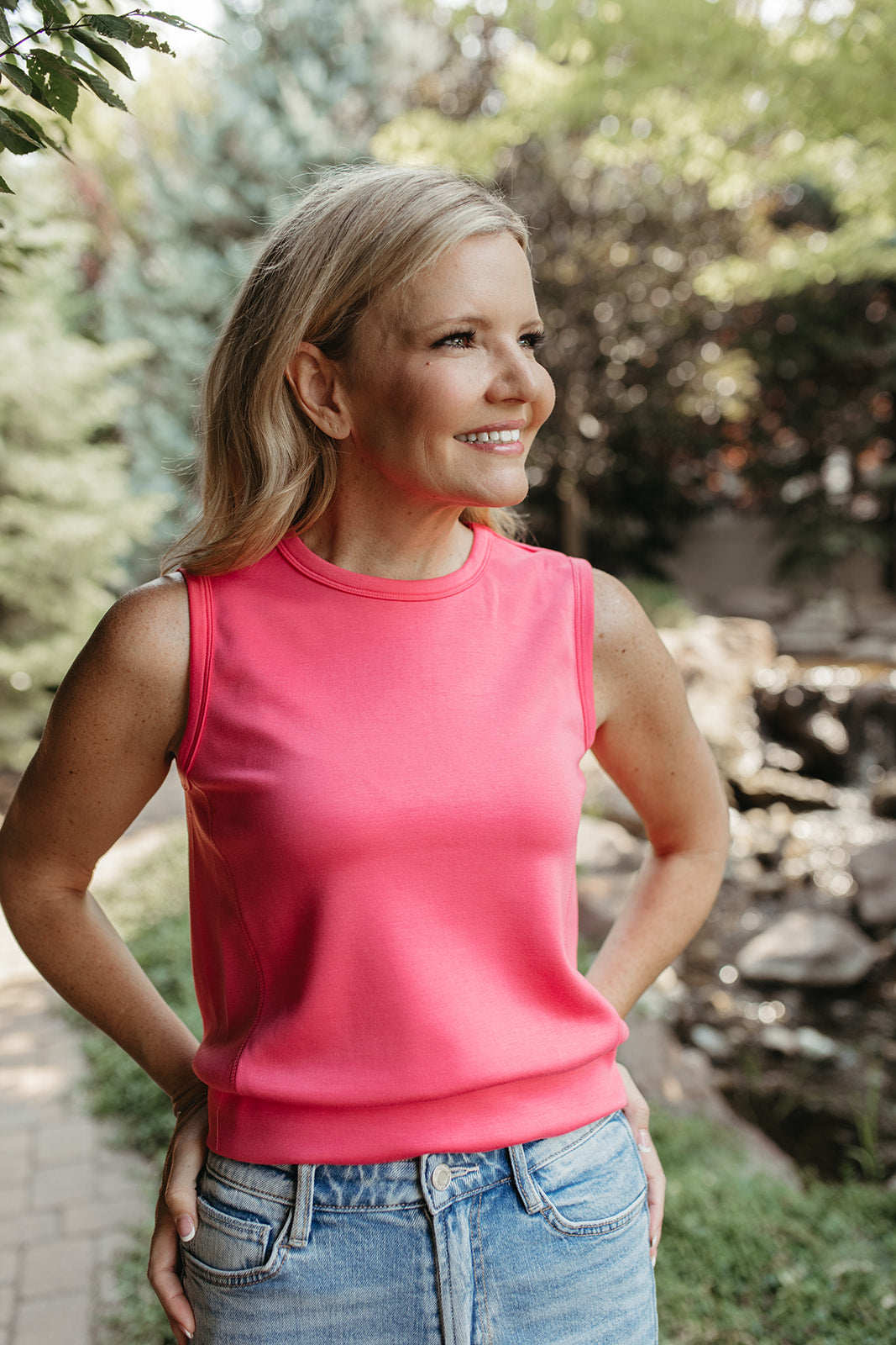 THE KEZIAH SLEEVELESS TOP IN TAFFY PINK