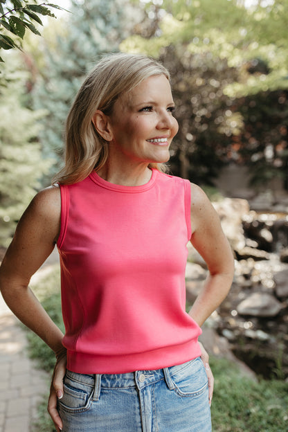 THE KEZIAH SLEEVELESS TOP IN TAFFY PINK